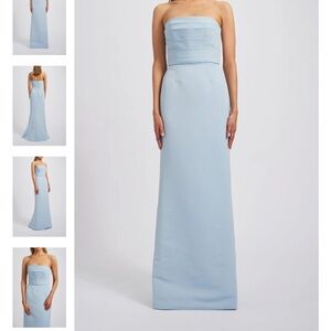 Amsale Blue Strapless Bridesmaid Gown for Weddings